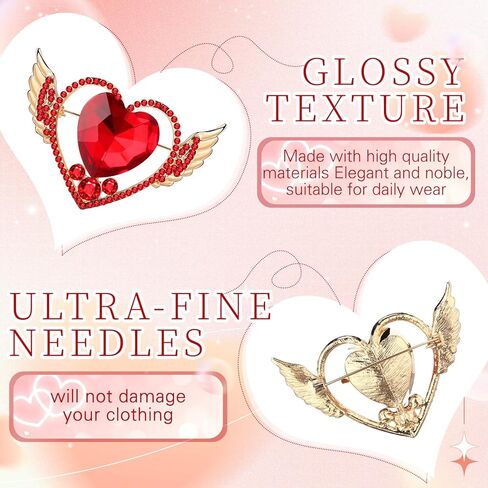 Junkin 6 Pcs Love Heart Brooch Pin Women Crystal Rhinestone Gift Hollow Lapel Crystal Brooch Pins for Girls Party Wedding Festivals Valentine's Day in Saudi Arabia