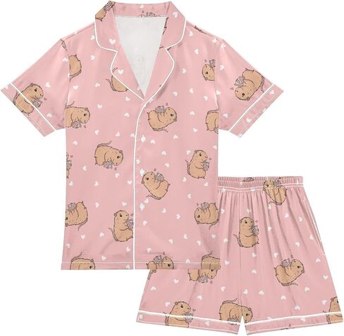 Leopard Pink Summer Pajamas Shorts Set Purple Satin PJ Sets for Pj in Saudi Arabia