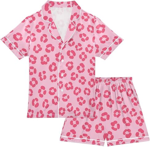 Leopard Pink Summer Pajamas Shorts Set Purple Satin PJ Sets for Pj in Saudi Arabia