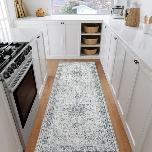 Beeiva Vintage Indoor Rug for Entryway, 2x3 Low Pile Washable Area Rug with Non Slip Backing, Small Entry Door Mat for Insides House, Bathroom, Bedside, Kitchen - Blue in Saudi Arabia