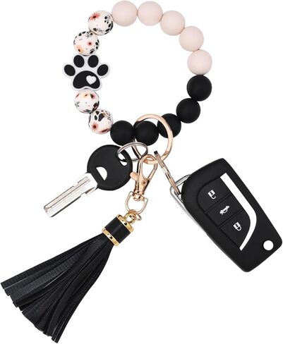 BAOSIWA سيليكون مطرز سوار سلسلة المفاتيح المعصم حلقة رئيسية الإسورة سلاسل للنساء مع شرابة جلدية in Kuwait