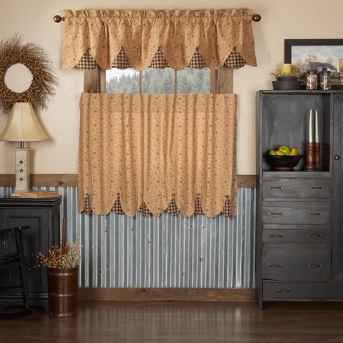 VHC Brands Maisie 3 PC Natural Curtain Set (1 Valance 18x72 and 2 Tier 36x36) in Saudi Arabia