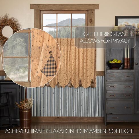 VHC Brands Maisie 3 PC Natural Curtain Set (1 Valance 18x72 and 2 Tier 36x36) in Saudi Arabia