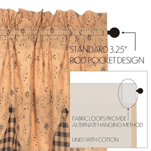 VHC Brands Maisie 3 PC Natural Curtain Set (1 Valance 18x72 and 2 Tier 36x36) in Saudi Arabia