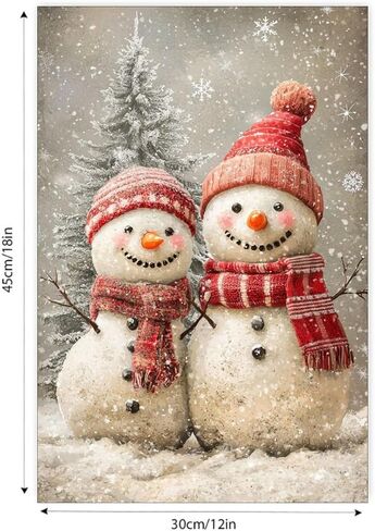 Christmas Snowmen Couple Winter Scene Vintage Rustic Canvas Wall Art - 12x18in Unframed Poster- Home & Office Decor for Living Room, Bedroom, Kitchen & Cafe in Saudi Arabia