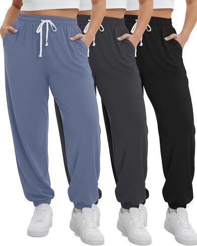 Neer 3 Pack Women's Plus Size Sweatpants Casual Loose Fit Drawstring Joggers Lightweight Athletic Lounge Pants with Pockets in Saudi Arabia