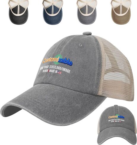 Bulk Custom Denim Trucker Hats - Personalized with Your Photo, Text or Logo, Soft Cotton Front&Breathable Mesh Back in Saudi Arabia