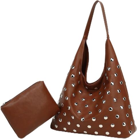 Studded Hobo Bag for Women, Vegan Leather Tote Purse, Soft Slouchy Shoulder Bag in Saudi Arabia