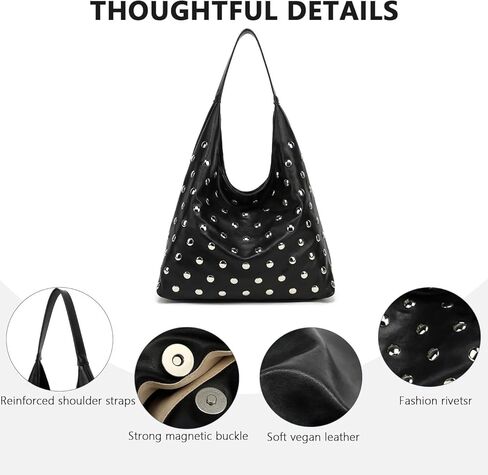 Studded Hobo Bag for Women, Vegan Leather Tote Purse, Soft Slouchy Shoulder Bag in Saudi Arabia