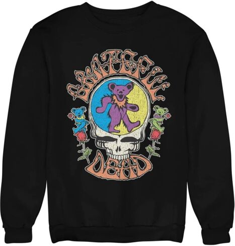 Ripple Junction Grateful Dead Steal Your Face Logo with Dancing Bears and Roses Adult Unisex Crew Neck Sweatshirt in Saudi Arabia