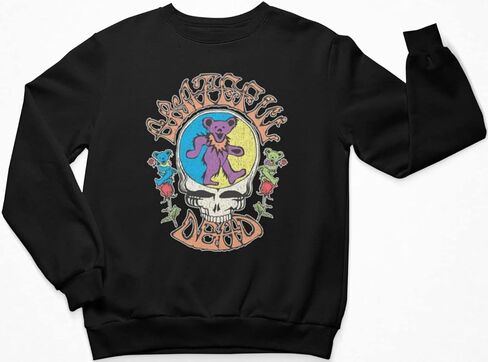 Ripple Junction Grateful Dead Steal Your Face Logo with Dancing Bears and Roses Adult Unisex Crew Neck Sweatshirt in Saudi Arabia