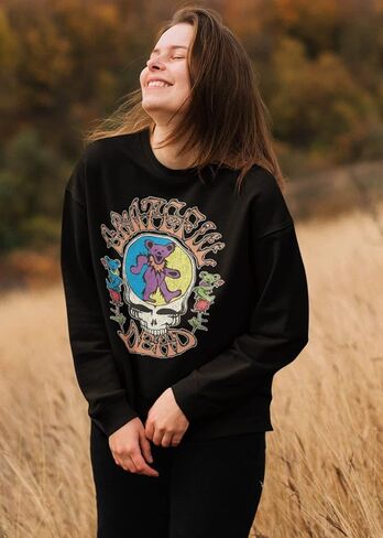 Ripple Junction Grateful Dead Steal Your Face Logo with Dancing Bears and Roses Adult Unisex Crew Neck Sweatshirt in Saudi Arabia