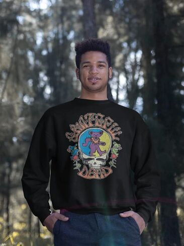 Ripple Junction Grateful Dead Steal Your Face Logo with Dancing Bears and Roses Adult Unisex Crew Neck Sweatshirt in Saudi Arabia