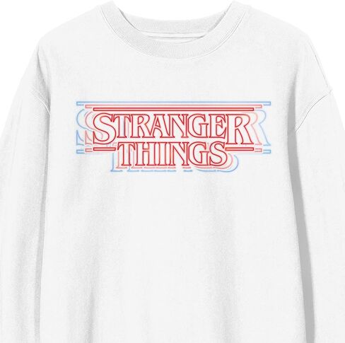 Bioworld Stranger Things Outline Logo Sweatshirt – White Crewneck Pullover in Saudi Arabia