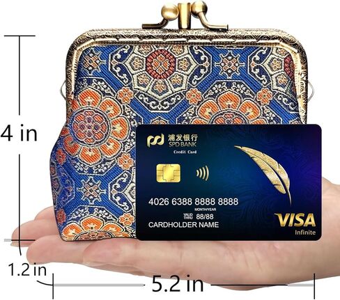 محفظة صغيرة مصنوعة يدويًا بقفل مزدوج للعملات المعدنية، محفظة حامل بطاقات بإبزيم عتيق (أزرق) in Kuwait
