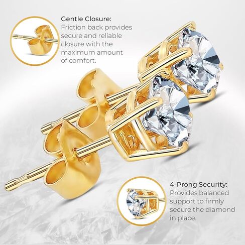 Certified .25-4.0 Carat Lab Grown Diamond Earrings in 14K Gold, Premium Collection of Diamond Stud Earrings for Women and Men, Quality Studs Made in USA in Saudi Arabia