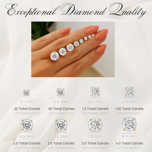 Certified .25-4.0 Carat Lab Grown Diamond Earrings in 14K Gold, Premium Collection of Diamond Stud Earrings for Women and Men, Quality Studs Made in USA in Saudi Arabia