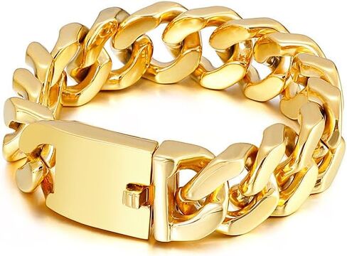 18K gold men's Cuban luxury bracelet, 32mm wide gold chain, designed for confident people, high-end jewelry gift for men, Christmas gift in Saudi Arabia