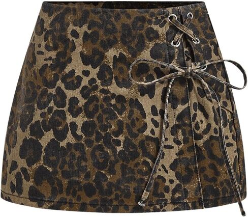SHENHE Women's Denim Skort Lace Up Side Slit High Waisted Y2k Jean Skirt Shorts in Saudi Arabia
