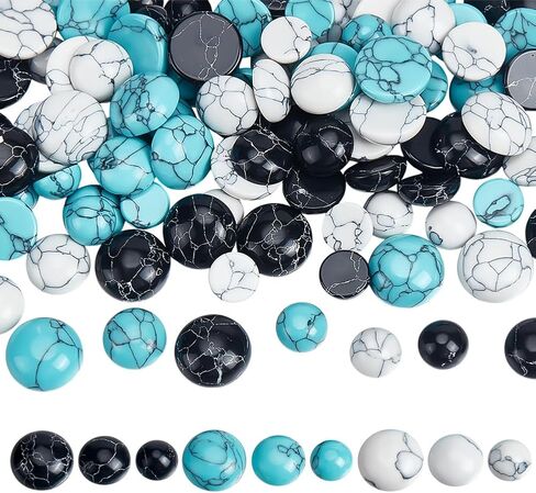 PH PandaHall 108pcs Synthetic Turquoise Cabochons 9 Style Texture Gemstone Tiles Dome Half Round Turquoise Beads Blue White Black Tiles Flatback Stones for Earring Bracelet Cameo Ring Blank Supplies 8/10/12mm in Saudi Arabia