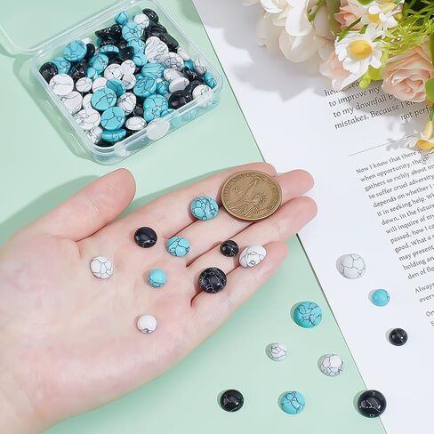 PH PandaHall 108pcs Synthetic Turquoise Cabochons 9 Style Texture Gemstone Tiles Dome Half Round Turquoise Beads Blue White Black Tiles Flatback Stones for Earring Bracelet Cameo Ring Blank Supplies 8/10/12mm in Saudi Arabia