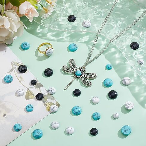 PH PandaHall 108pcs Synthetic Turquoise Cabochons 9 Style Texture Gemstone Tiles Dome Half Round Turquoise Beads Blue White Black Tiles Flatback Stones for Earring Bracelet Cameo Ring Blank Supplies 8/10/12mm in Saudi Arabia
