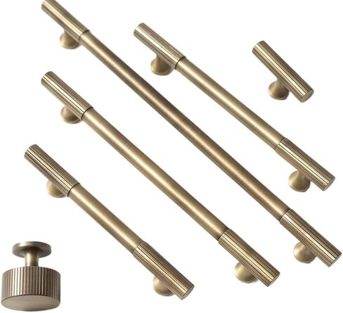 Brass Cabinet Handle and Knob Linear Knurled Solid Brass Drawer Knobs T Bar Bedroom Kitchen Hardware(C-3730-224MM) in Saudi Arabia