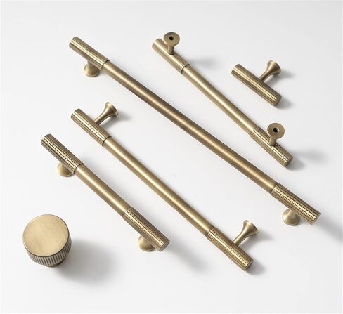 Brass Cabinet Handle and Knob Linear Knurled Solid Brass Drawer Knobs T Bar Bedroom Kitchen Hardware(C-3730-224MM) in Saudi Arabia