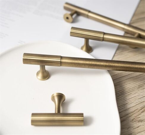 Brass Cabinet Handle and Knob Linear Knurled Solid Brass Drawer Knobs T Bar Bedroom Kitchen Hardware(C-3730-224MM) in Saudi Arabia