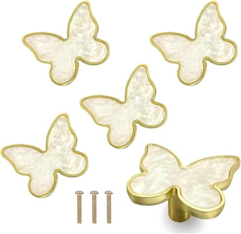 6 Pcs Butterfly Shape Knobs Handle Gold Cabinet Decoration Door Single Hole Handles Drawer Dresser Kitchen Wardrobe(Pink) in Saudi Arabia