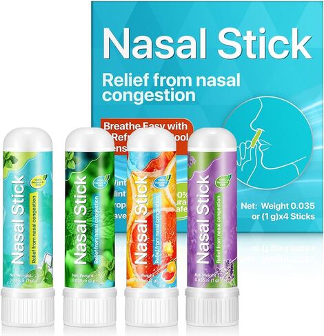 4 أعواد أنفية معطرة، عصا استنشاق الأنف، مجموعة طاقة استنشاق الأنف - تعزيز التركيز والتنفس بشكل أفضل، مكونات طبيعية نقية، توفر إحساسًا بالانتعاش المنعش in Kuwait