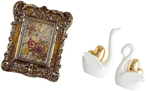 Fenteer Photo Frame Retro Picture Frame Ornate Table Frame Ceramic Swan Statue Vintage Figurine Resin Sculptures Decorative Art Suitable for Gift Giving Home in Saudi Arabia