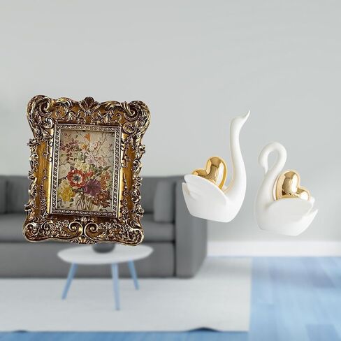 Fenteer Photo Frame Retro Picture Frame Ornate Table Frame Ceramic Swan Statue Vintage Figurine Resin Sculptures Decorative Art Suitable for Gift Giving Home in Saudi Arabia
