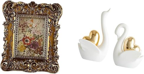 Fenteer Photo Frame Retro Picture Frame Ornate Table Frame Ceramic Swan Statue Vintage Figurine Resin Sculptures Decorative Art Suitable for Gift Giving Home in Saudi Arabia