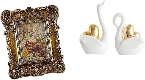 Fenteer Photo Frame Retro Picture Frame Ornate Table Frame Ceramic Swan Statue Vintage Figurine Resin Sculptures Decorative Art Suitable for Gift Giving Home in Saudi Arabia