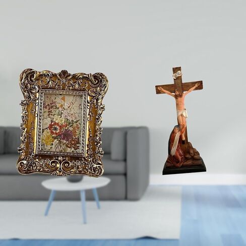 Floral Photo Frame and Jesus Sculpture Ornament Antique Picture Holder with Holy Religious Catholic Mother Mary Statue for Home Office Decor Wedding G in Saudi Arabia