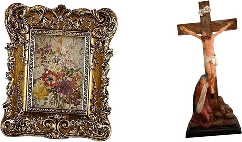 Floral Photo Frame and Jesus Sculpture Ornament Antique Picture Holder with Holy Religious Catholic Mother Mary Statue for Home Office Decor Wedding G in Saudi Arabia