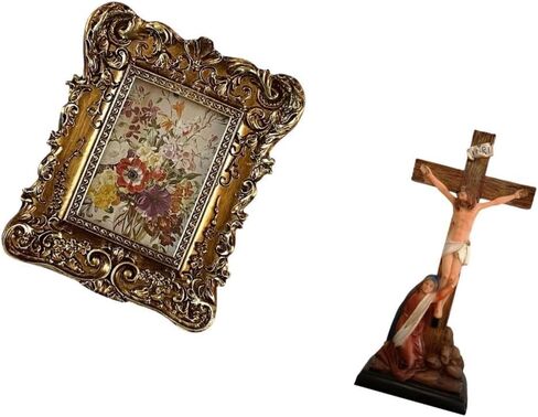 Floral Photo Frame and Jesus Sculpture Ornament Antique Picture Holder with Holy Religious Catholic Mother Mary Statue for Home Office Decor Wedding G in Saudi Arabia