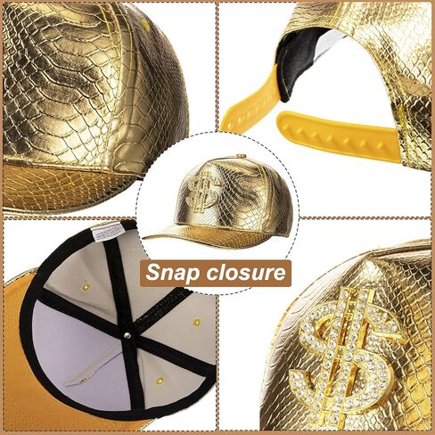Zhanmai 6pcs 80s 90s Rapper Costume Accessories Hip Hop Costume Outfit Men Money Hat Fake Gold Dollar Chain Necklace Ring(Gold, Black, White) in Saudi Arabia