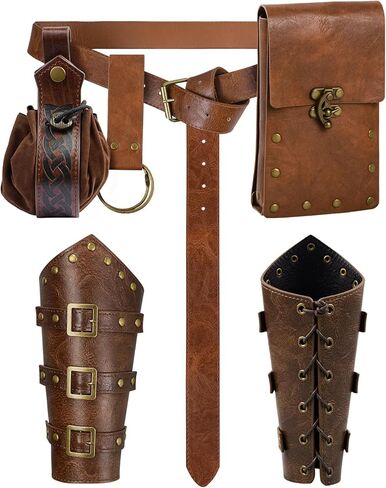 Renaissance Viking Belt Medieval Waist Bag Leather Bracers Accessories For Halloween LARP Cosplay Costume Fanny Pack(Pouch-Brown) in Saudi Arabia