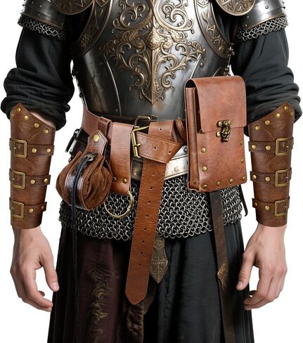Renaissance Viking Belt Medieval Waist Bag Leather Bracers Accessories For Halloween LARP Cosplay Costume Fanny Pack(Pouch-Brown) in Saudi Arabia