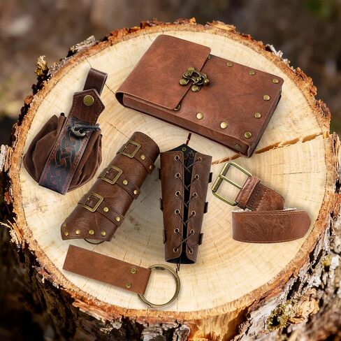 Renaissance Viking Belt Medieval Waist Bag Leather Bracers Accessories For Halloween LARP Cosplay Costume Fanny Pack(Pouch-Brown) in Saudi Arabia