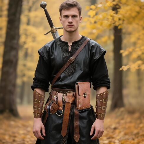 Renaissance Viking Belt Medieval Waist Bag Leather Bracers Accessories For Halloween LARP Cosplay Costume Fanny Pack(Pouch-Brown) in Saudi Arabia