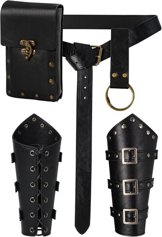 Renaissance Viking Belt Medieval Waist Bag Leather Bracers Accessories For Halloween LARP Cosplay Costume Fanny Pack(Pouch-Brown) in Saudi Arabia