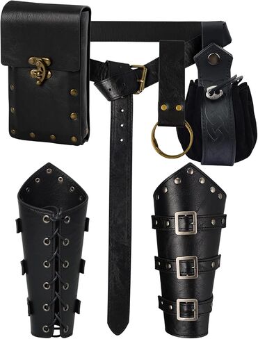 Renaissance Viking Belt Medieval Waist Bag Leather Bracers Accessories For Halloween LARP Cosplay Costume Fanny Pack(Pouch-Brown) in Saudi Arabia