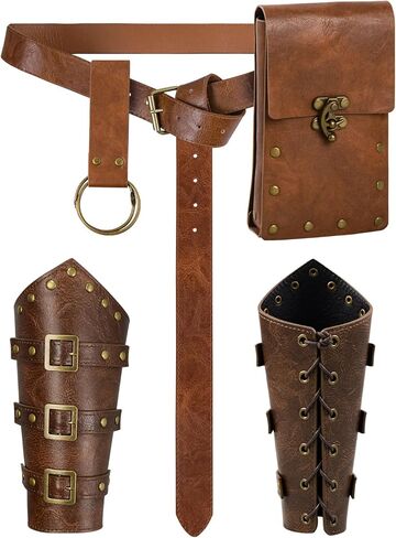 Renaissance Viking Belt Medieval Waist Bag Leather Bracers Accessories For Halloween LARP Cosplay Costume Fanny Pack(Pouch-Brown) in Saudi Arabia