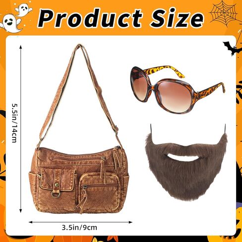 Mepase 3 Pcs Human Tree Shirt Costume Accessories Set Include Brown Beard Purse Satchel Bag and Retro Leopard Glasses for Men Halloween Character Cosplay Costume in Saudi Arabia