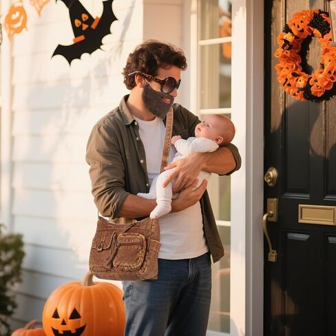 Mepase 3 Pcs Human Tree Shirt Costume Accessories Set Include Brown Beard Purse Satchel Bag and Retro Leopard Glasses for Men Halloween Character Cosplay Costume in Saudi Arabia