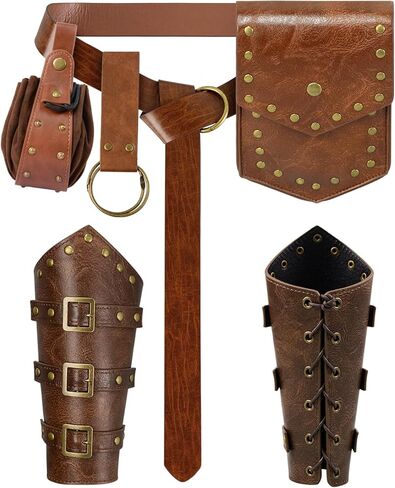 Renaissance Viking Belt Medieval Waist Bag Leather Bracers Accessories For Halloween LARP Cosplay Costume Fanny Pack(Pouch-Brown) in Saudi Arabia