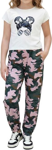 Arshiner Girls Clothes 2 Piece Summer Outfits Drop Shoulder Top Pullover Sweatpants Jogger Set Sweatsuits Tracksuits 6-14Y in Saudi Arabia